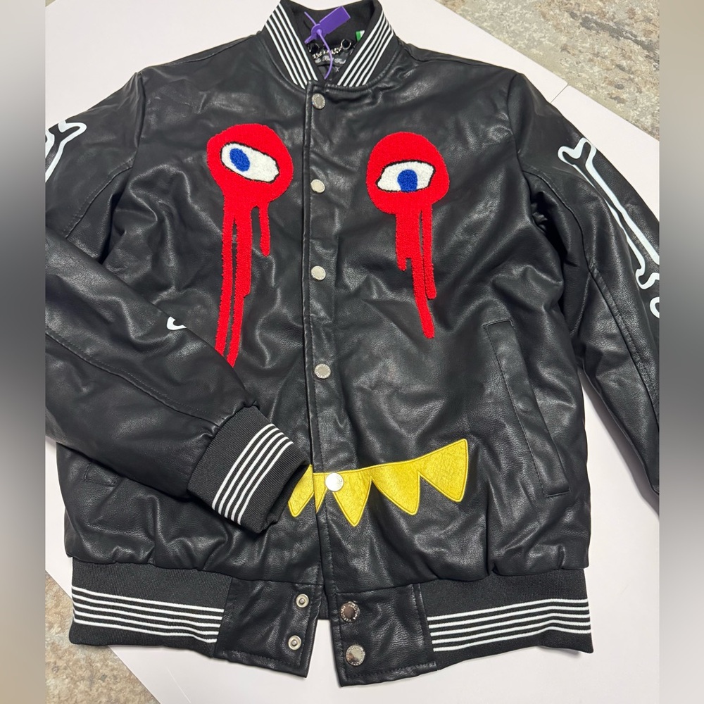 Hardsoda Skeleton Bones Varsity Jacket Black Faux… - image 7